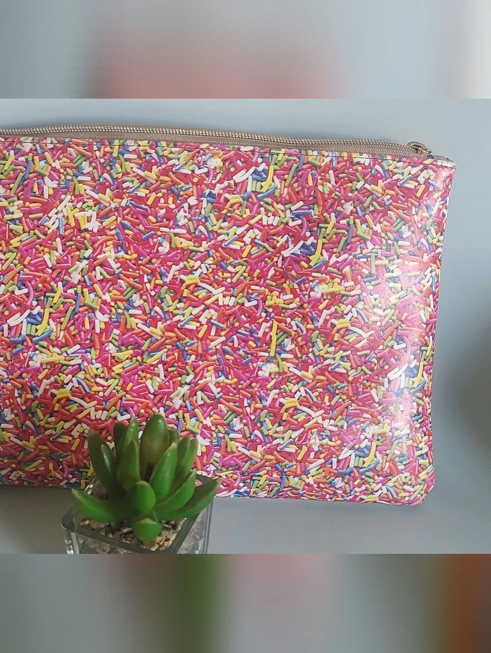 Sprinkle Print Pink Wristlet Clutch